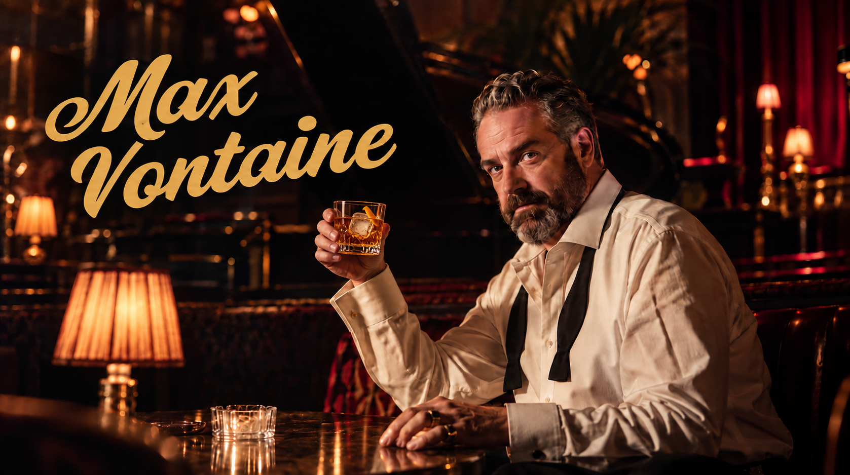 Max Vontaine raising a glass in an intimate supper club
